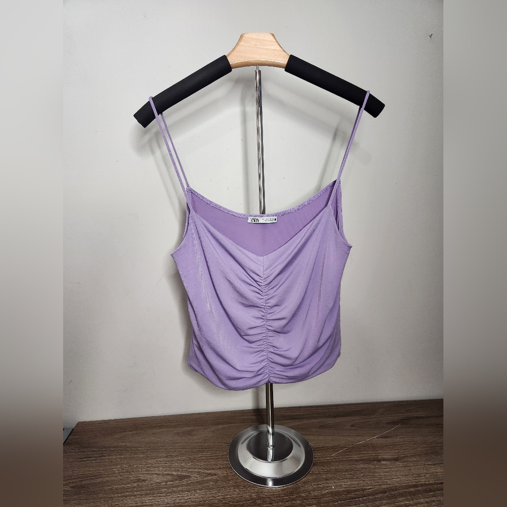 ZARA Lilac Purple Ruched Crop Camisole Tank Top